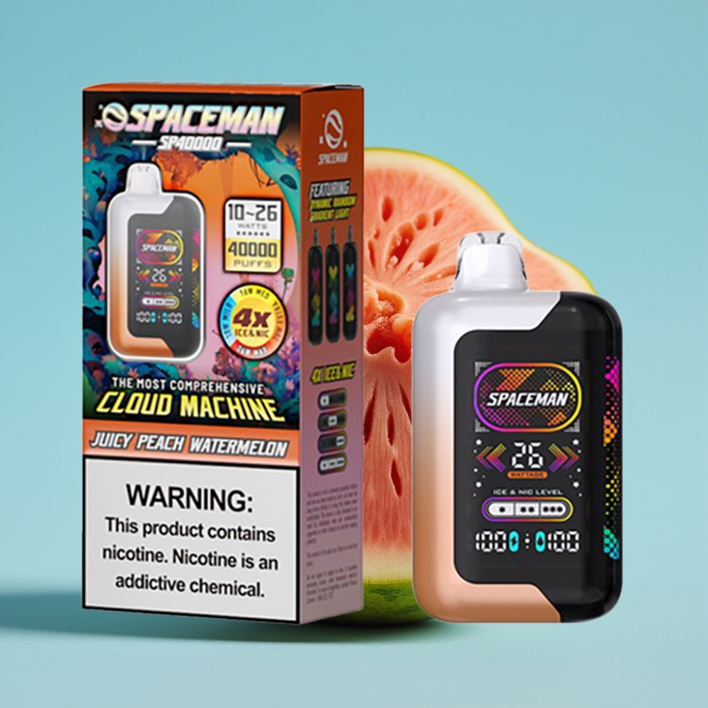 SMOK Spaceman SP40000 Zero Nicotine Disposable Vape 40K Puffs Juicy Peach Watermelon Rechargeable LED Screen Adjustable Ice